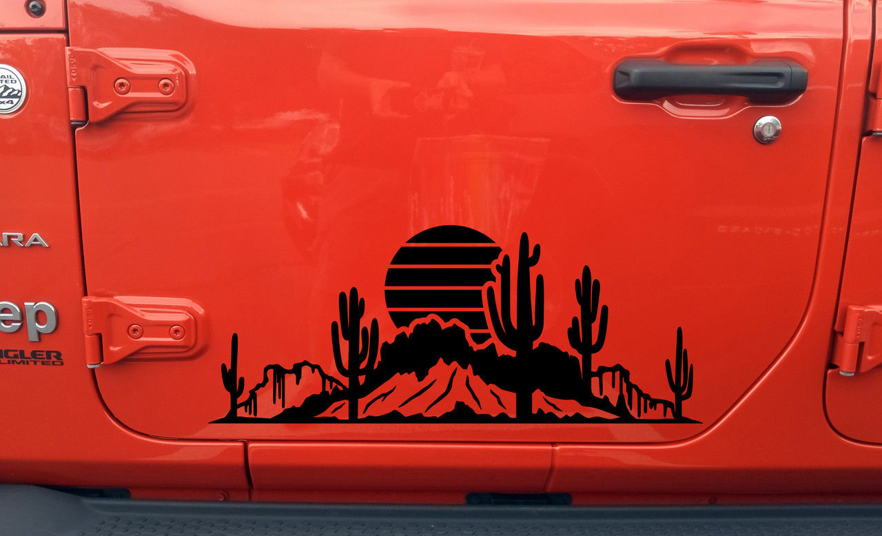 Desert Cactus Mountain Scene V3 Vinyl Decal - RV Camper Graphics Travel Trailer - Die Cut Sticker