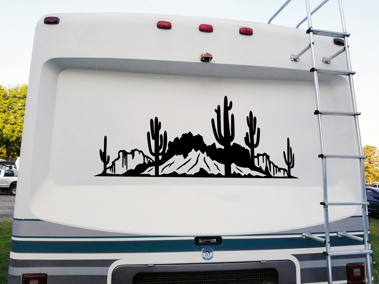 Desert Cactus Mountain Scene V6 Vinyl Decal - RV Camper Graphics Window - Die Cut Sticker