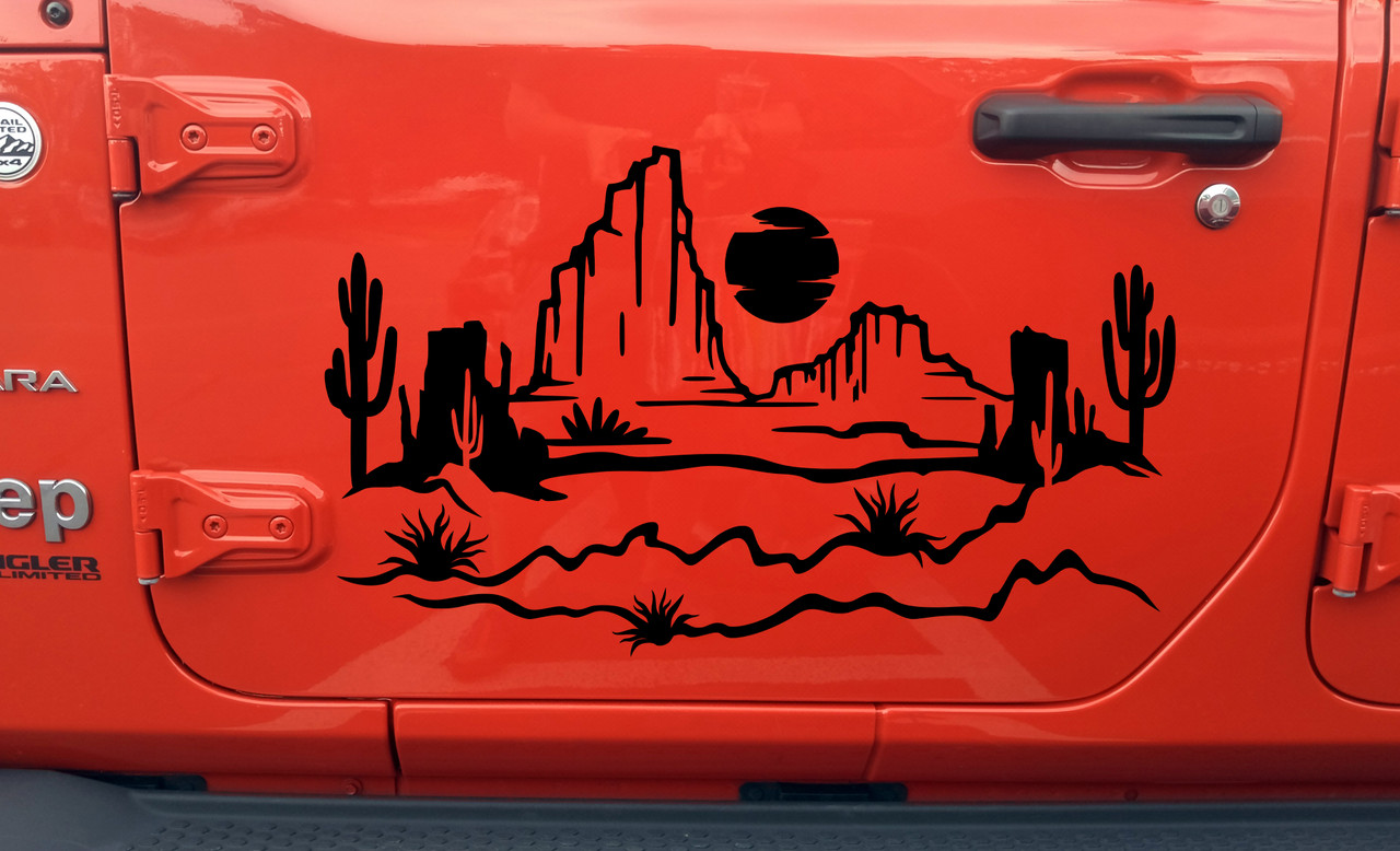 Desert Cactus Mountain Scene V8 Vinyl Decal - RV Camper Graphics Sun - Die Cut Sticker
