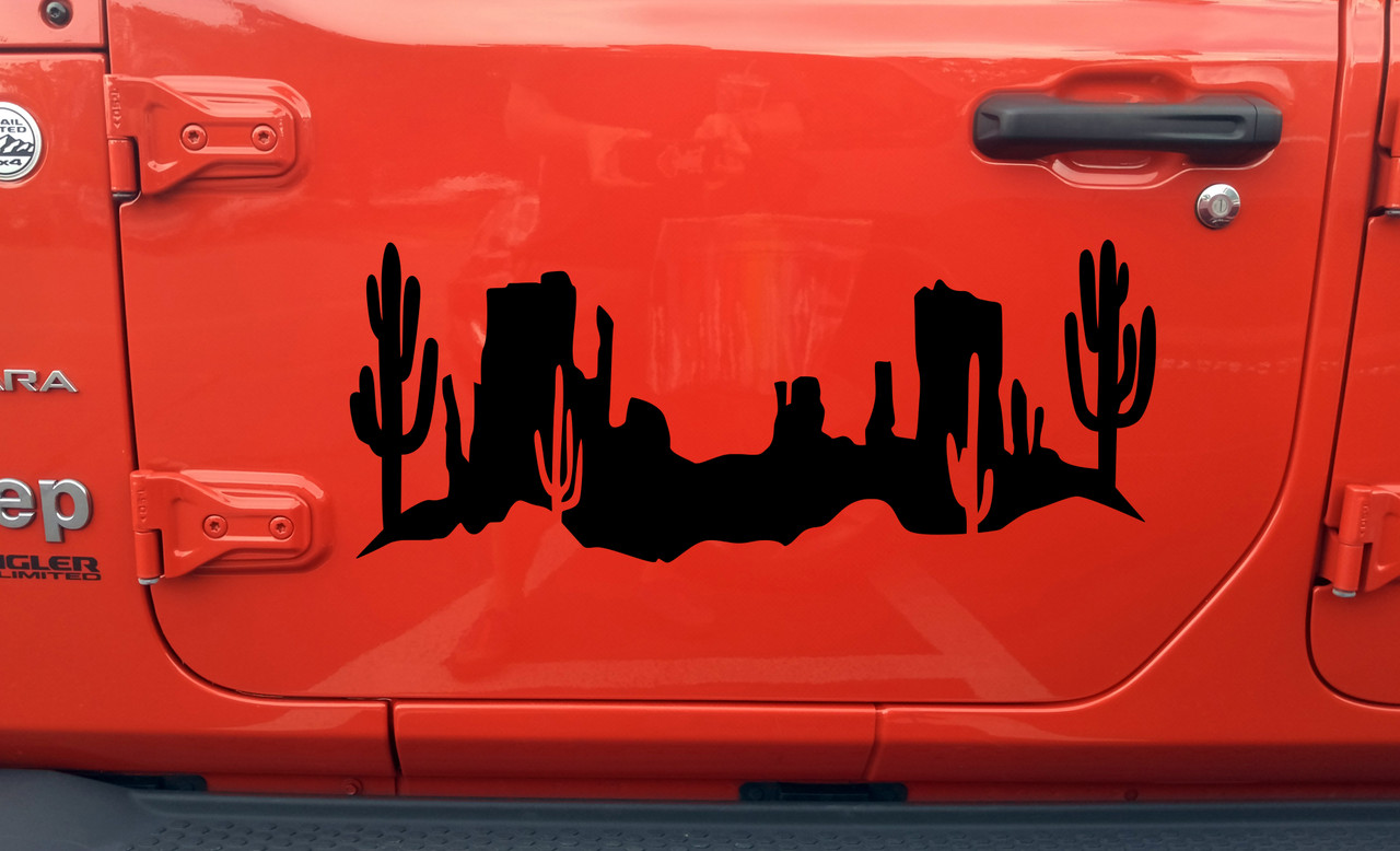 Desert Cactus Mountain Scene V10 Vinyl Decal - RV Camper Graphics - Die Cut Sticker