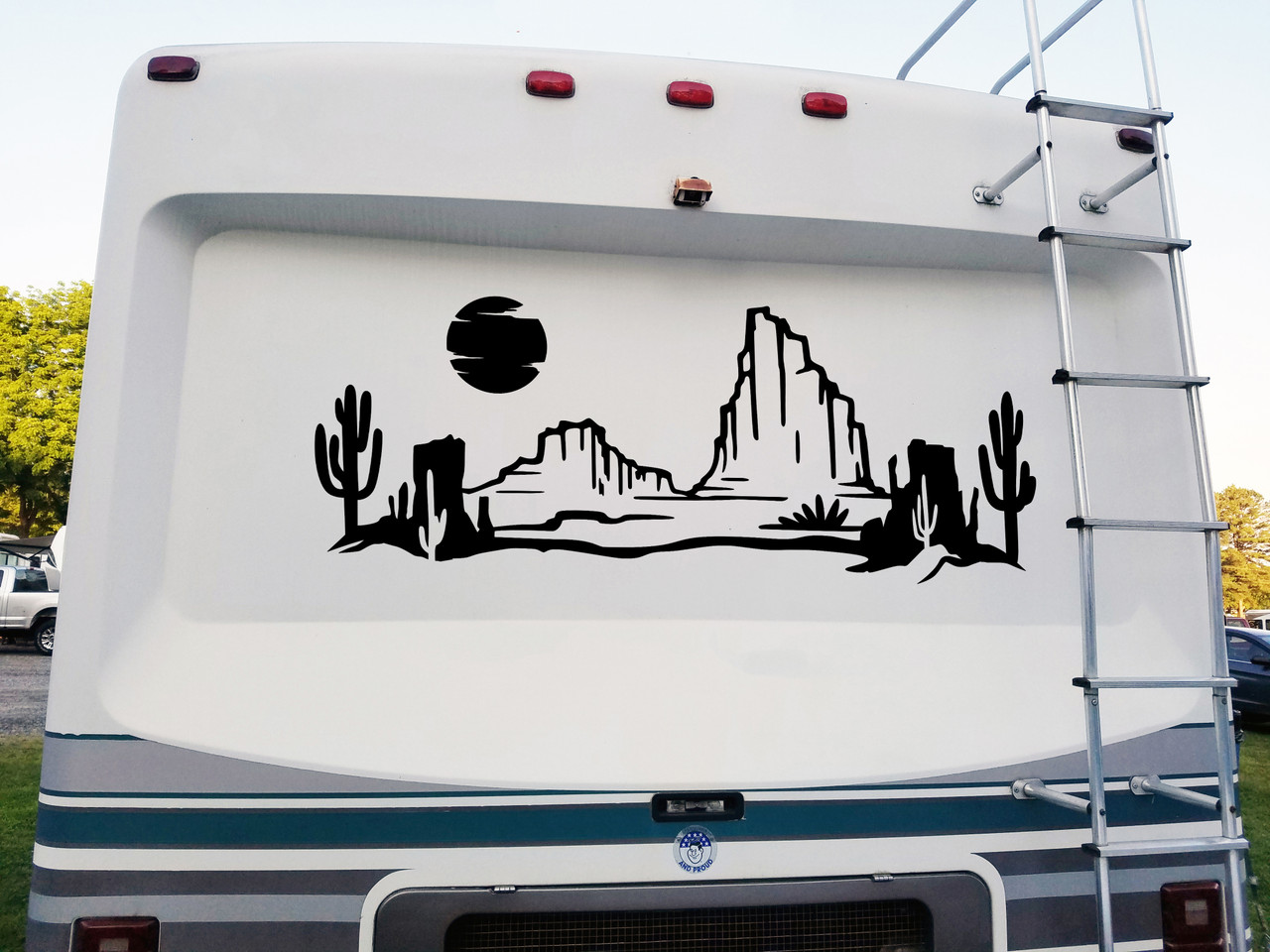Desert Cactus Mountain Scene V11 Vinyl Decal - Sun RV Camper Graphics - Die Cut Sticker