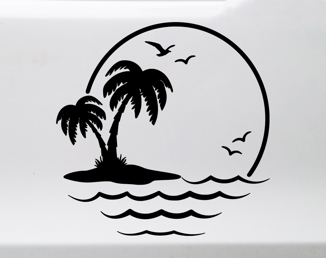 Palm Trees Gulls V1 Vinyl Decal | Seagull Beach Sun Water Summer | Die Cut Sticker | Multiple Sizes Colors