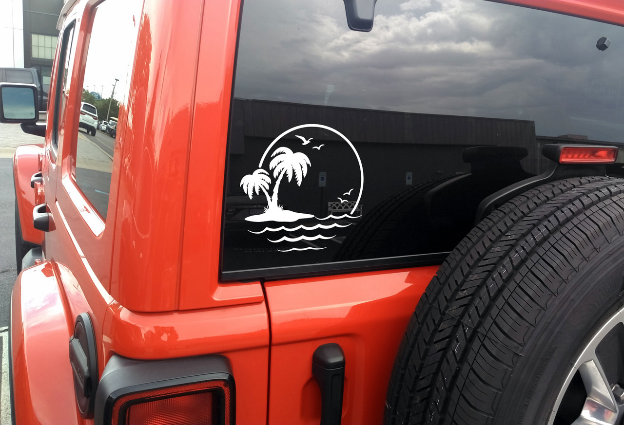 Palm Trees Gulls V1 Vinyl Decal | Seagull Beach Sun Water Summer | Die Cut Sticker | Multiple Sizes Colors