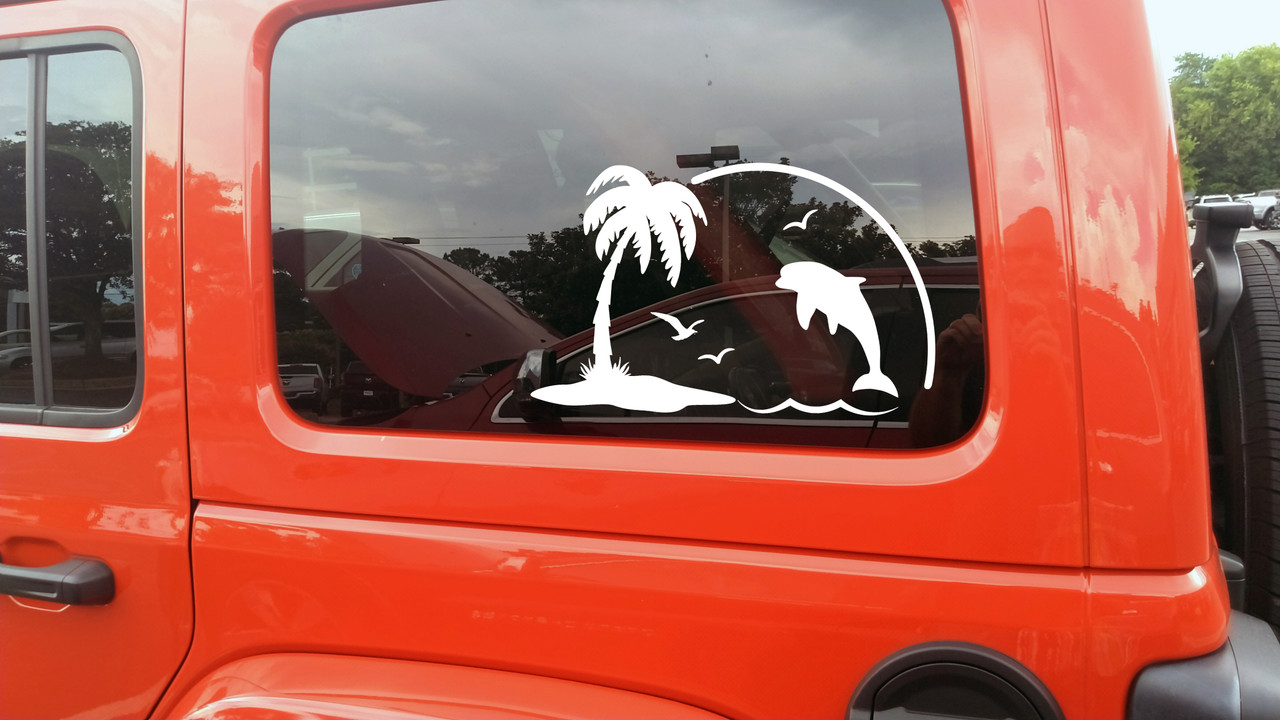 Large Tropical Palm Trees Dolphin Camping Rv Truck Sticker Beach