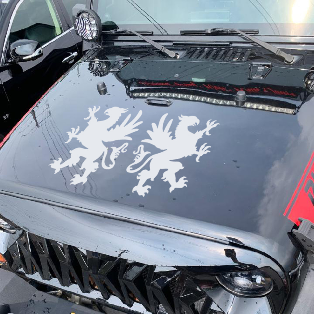 Griffin Heraldry decal displayed on the hood of a car