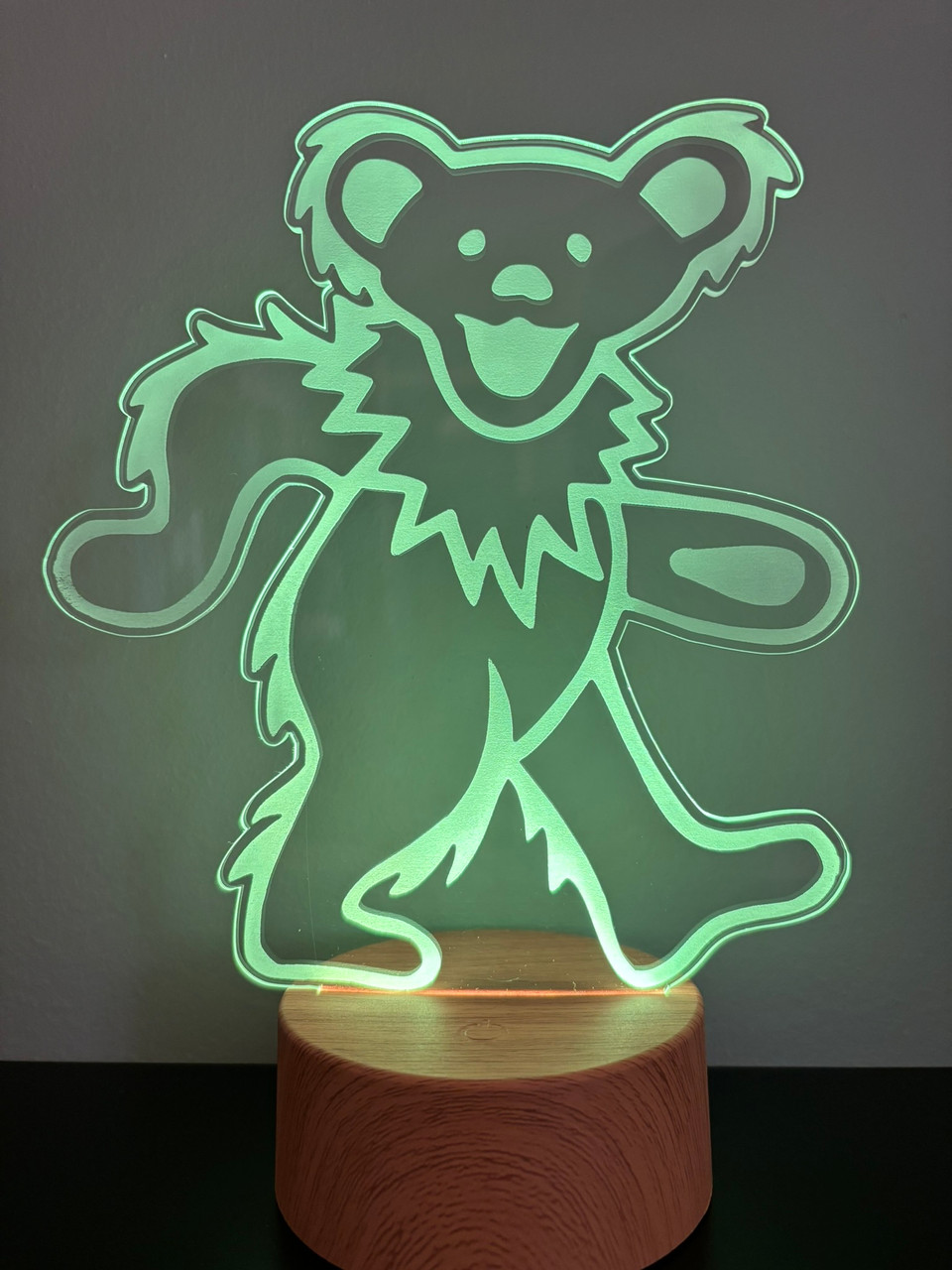 Grateful Dead Dancing Bear Night Light Acrylic LED on Wood Colored