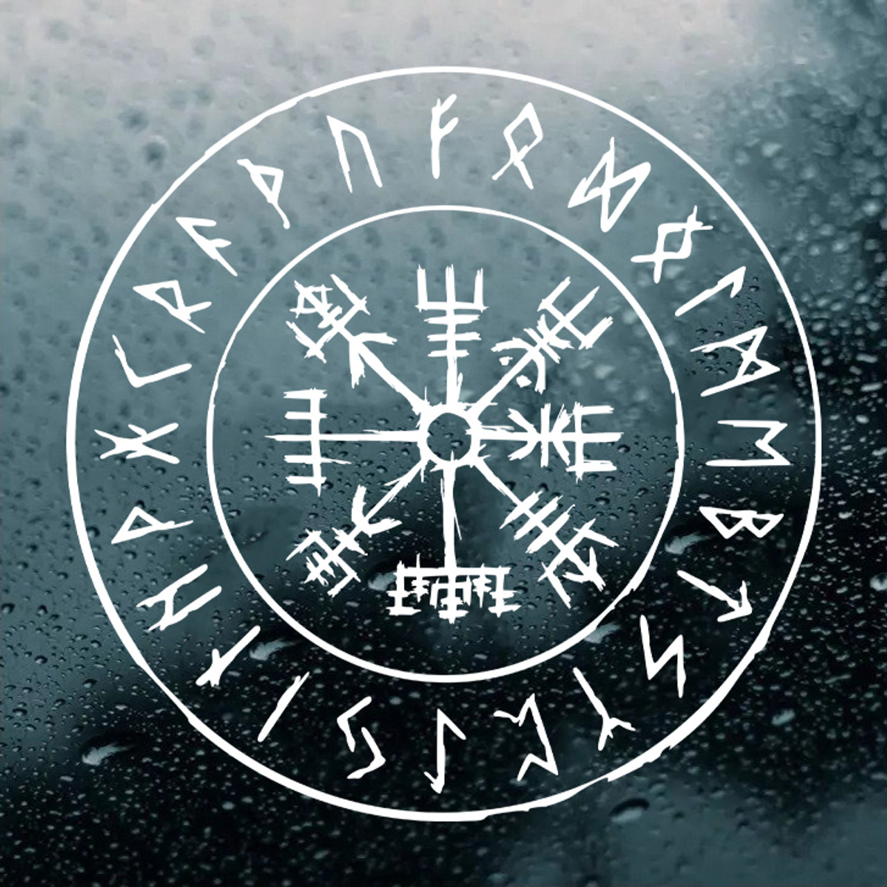 Rune Circle with Viking Compass Vinyl Decal V2 | Vegvisir Runic Viking Norse Mythology | Die Cut Sticker