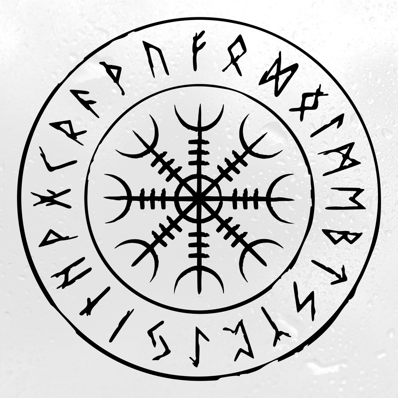 Rune Circle with Helm of Awe Vinyl Decal V2 | Terror Runic Viking Norse Mythology | Die Cut Sticker