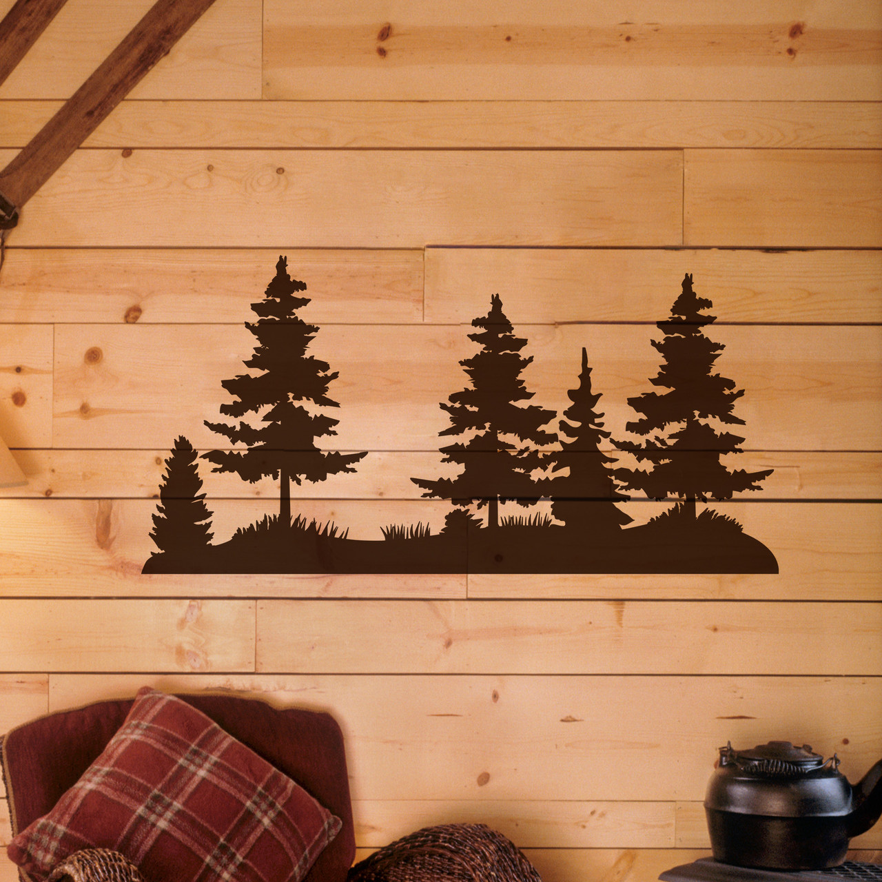Pine Trees V2 Landscape Vinyl Decal - Custom Sizes - 20 Color Options - Forest Scene
