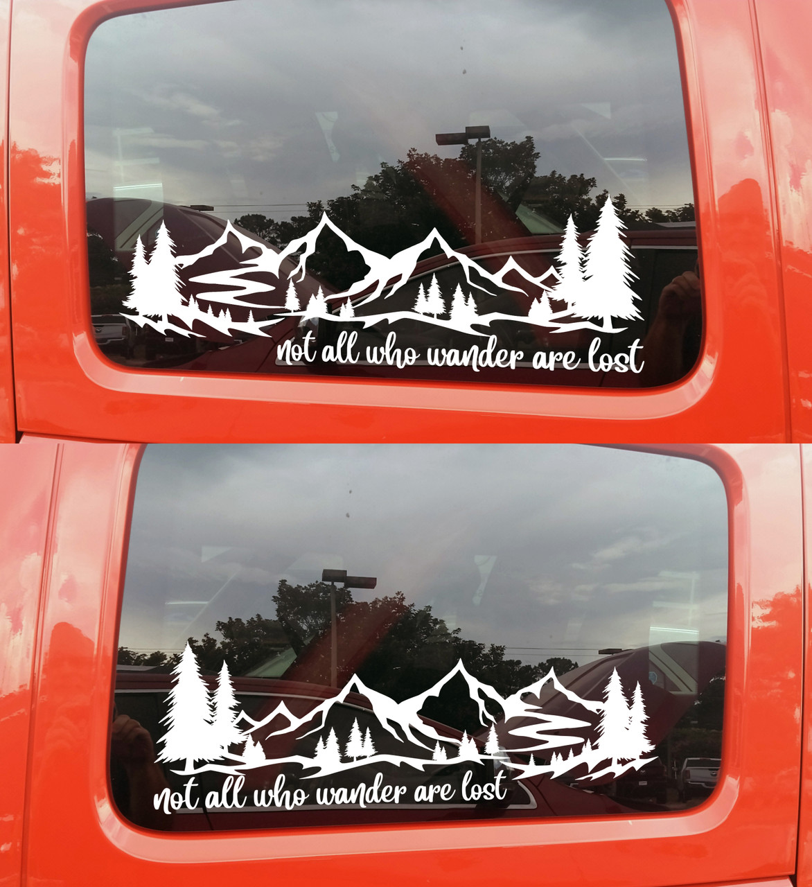 Mountain Scene Trees Vinyl Decal V1 - Not All Who Wander Are Lost - Adventure Sticker - Optional Mirrored Design