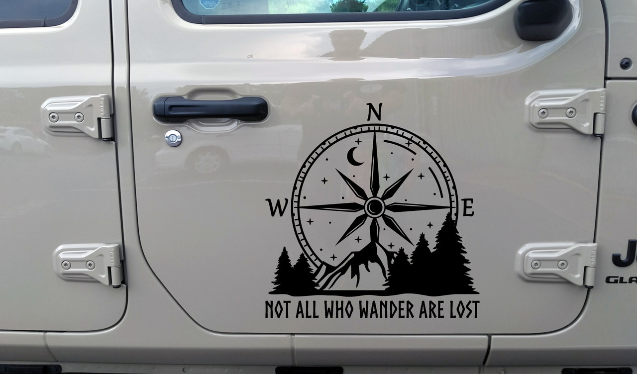 Compass Rose Mountains Vinyl Decal – Not All Who Wander Are Lost Sticker