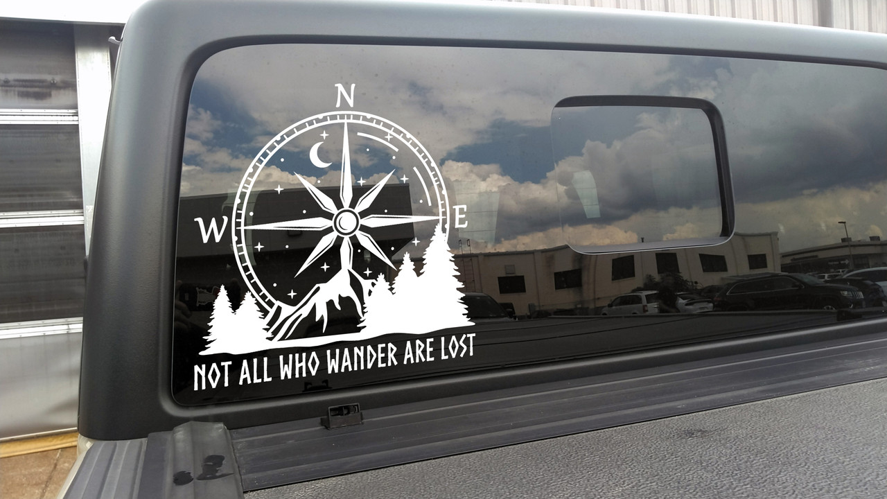 Compass Rose Mountains Vinyl Decal – Not All Who Wander Are Lost Sticker