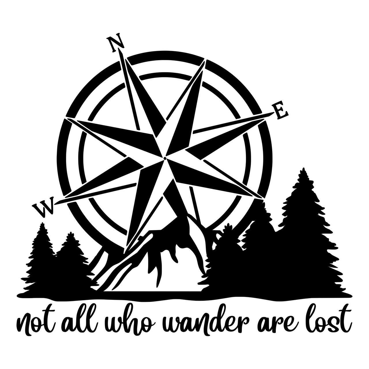 Compass Mountain Scene vinyl decal - Not All Who Wander Are Lost quote