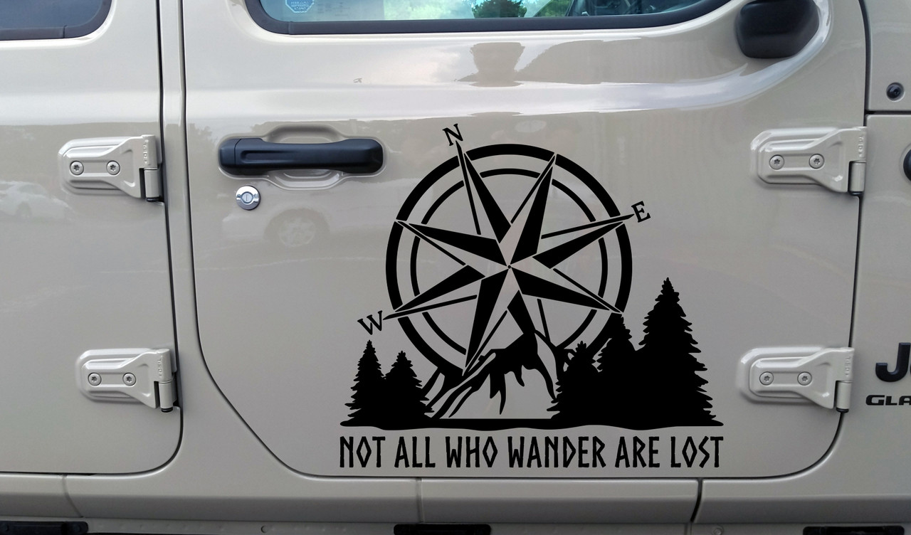 Compass Mountain Scene vinyl decal - Not All Who Wander Are Lost quote