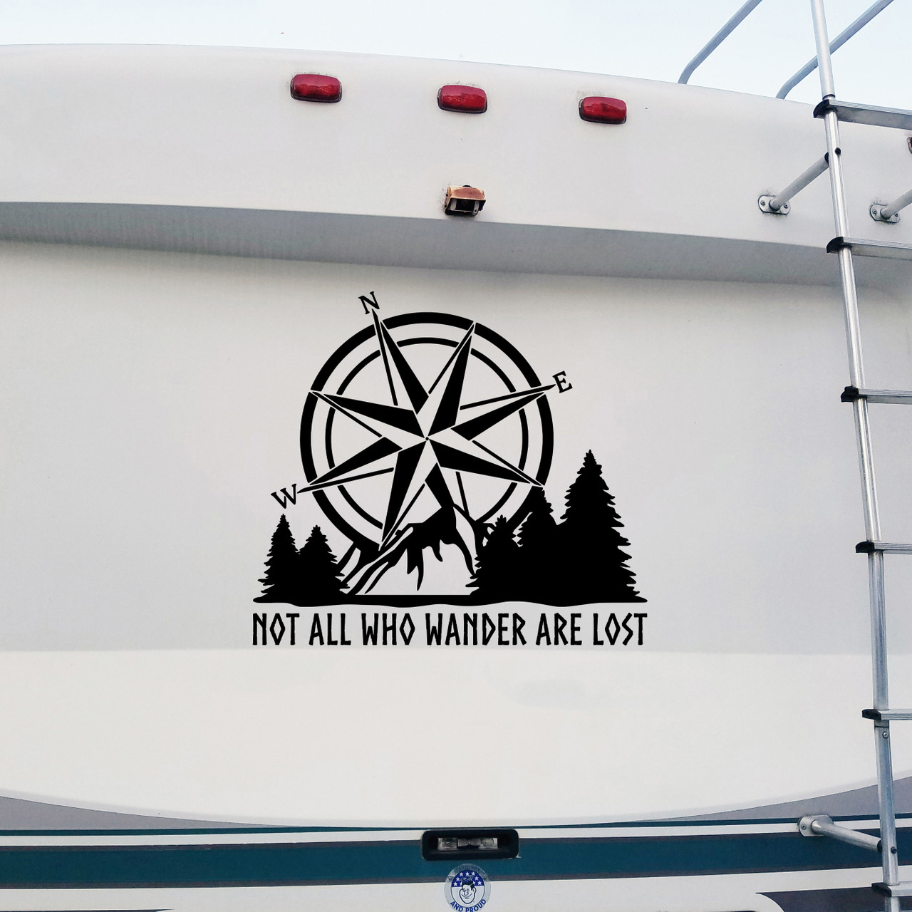 Compass Mountain Scene vinyl decal – Not All Who Wander Are Lost quote