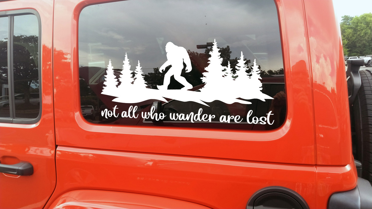 Bigfoot Forest Scene V1 Vinyl Decal – Not All Who Wander Are Lost – RV Camper Sticker Bigfoot Forest Scene V1 Vinyl Decal – Not All Who Wander Are Lost – RV Camper Sticker