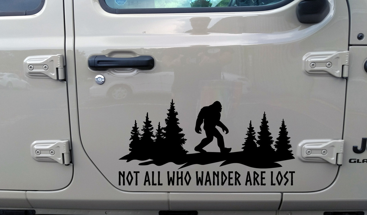 Bigfoot Forest Scene V2 Vinyl Decal – Not All Who Wander Are Lost – RV Camper Sticker Bigfoot Forest Scene V2 Vinyl Decal – Not All Who Wander Are Lost – RV Camper Sticker