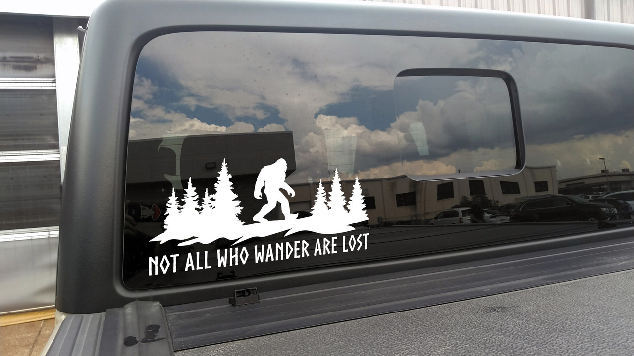 Bigfoot Forest Scene V2 Vinyl Decal – Not All Who Wander Are Lost – RV Camper Sticker Bigfoot Forest Scene V2 Vinyl Decal – Not All Who Wander Are Lost – RV Camper Sticker