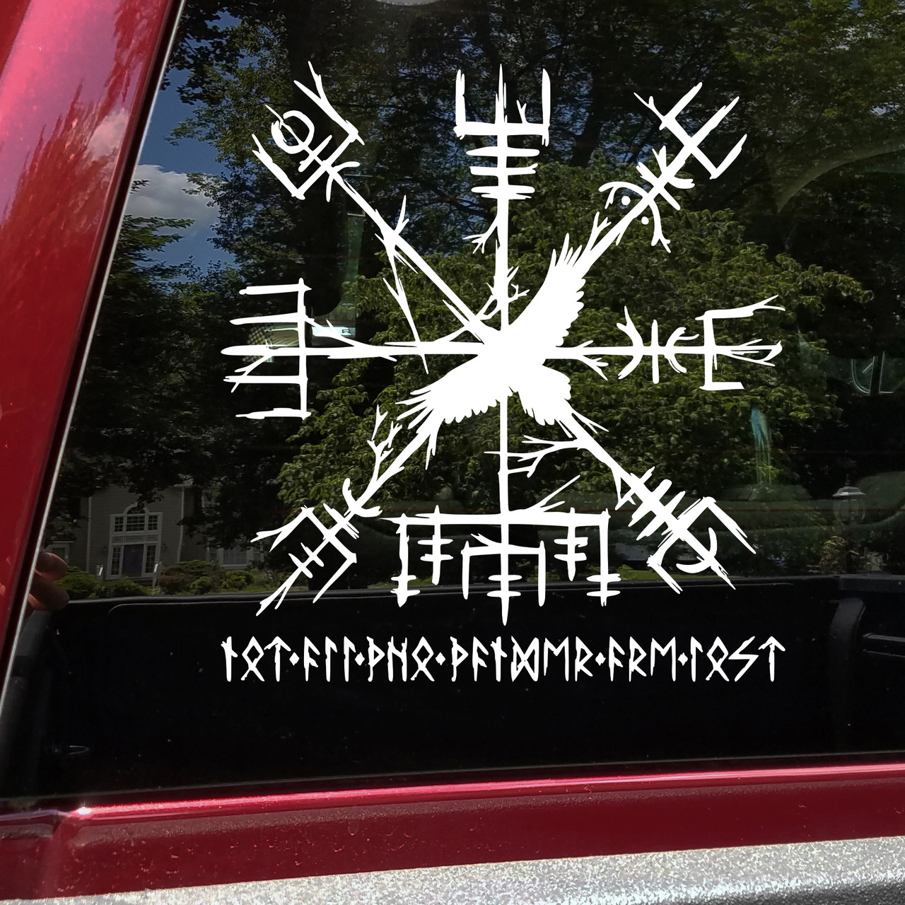 Viking Compass Vegvisir with Raven Vinyl Decal – Elder Futhark Runes – Not All Who Wander Are Lost Viking Compass Vegvisir with Raven Vinyl Decal – Elder Futhark Runes – Not All Who Wander Are Lost