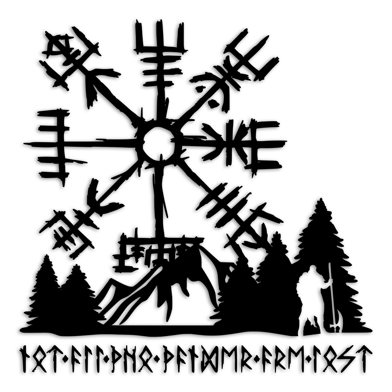 Viking Compass Vegvisir with Warrior and Mountains – Not All Who Wander Are Lost in Elder Futhark Runes Vinyl Decal Viking Compass Vegvisir with Warrior and Mountains – Not All Who Wander Are Lost in Elder Futhark Runes Vinyl Decal