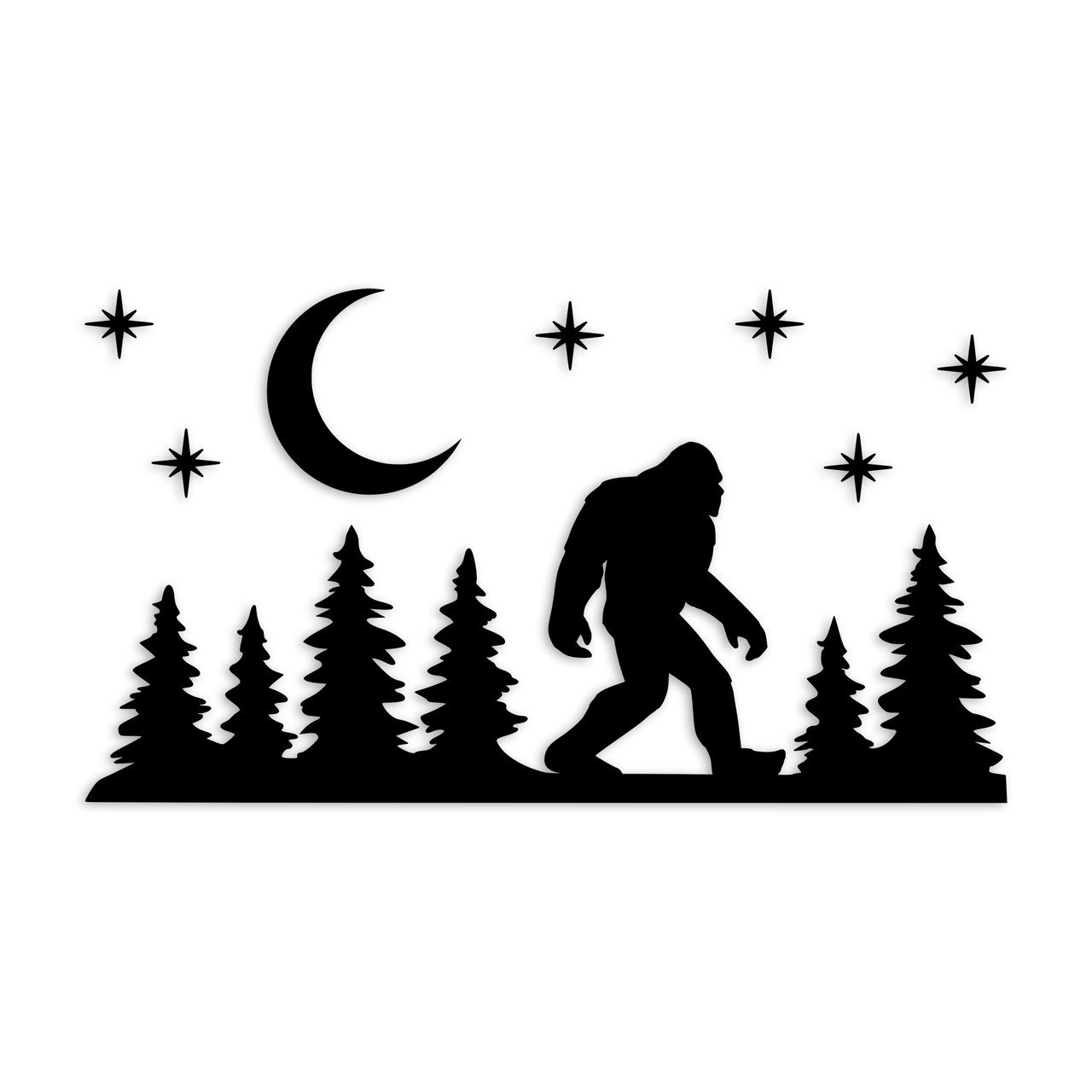 Bigfoot Forest Scene Vinyl Decal with Moon and Stars – Sasquatch Sticker – Mirrored or Rotated Orientation