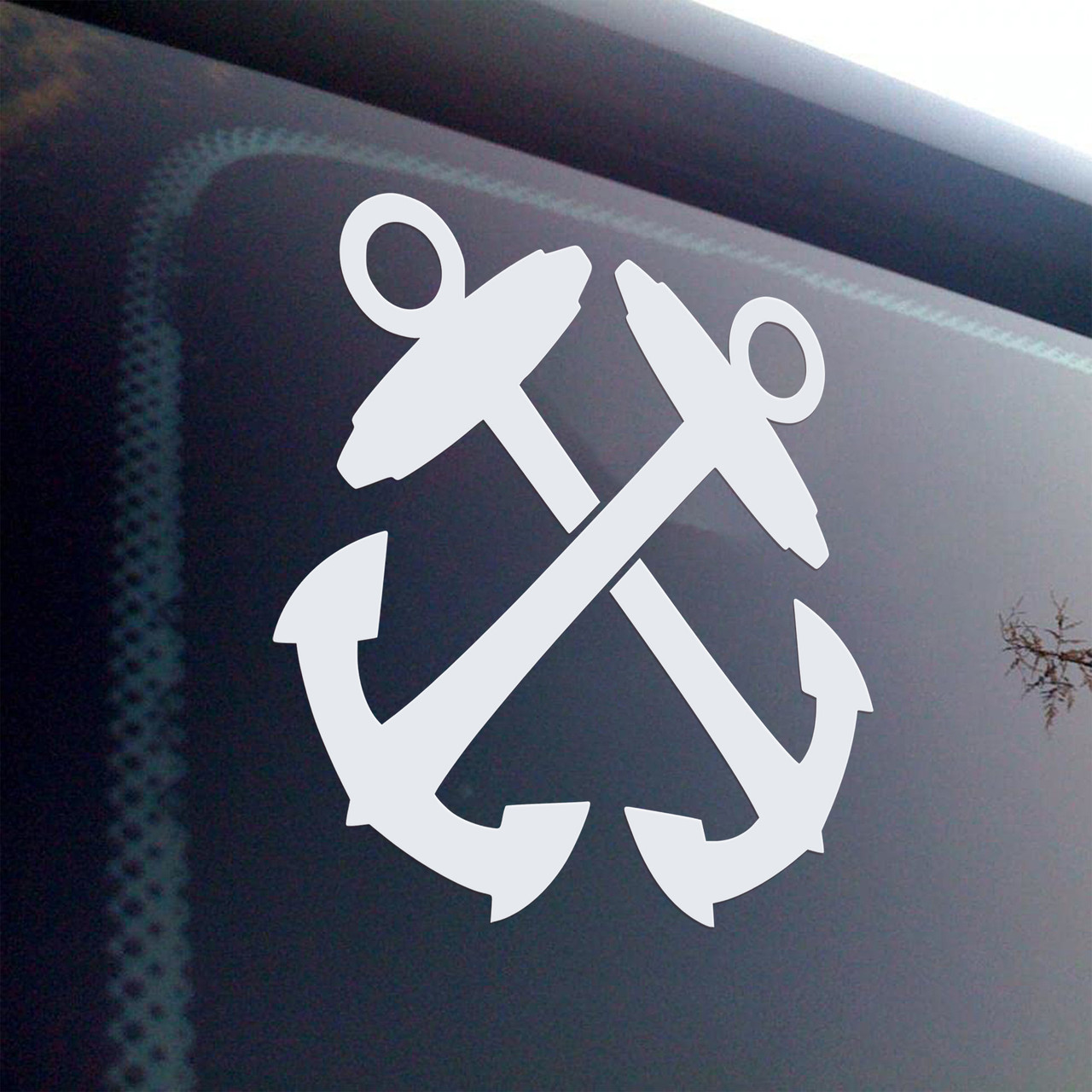 Crossed anchors V2 vinyl decal – nautical marine boat coastal décor sticker with painted-on look
