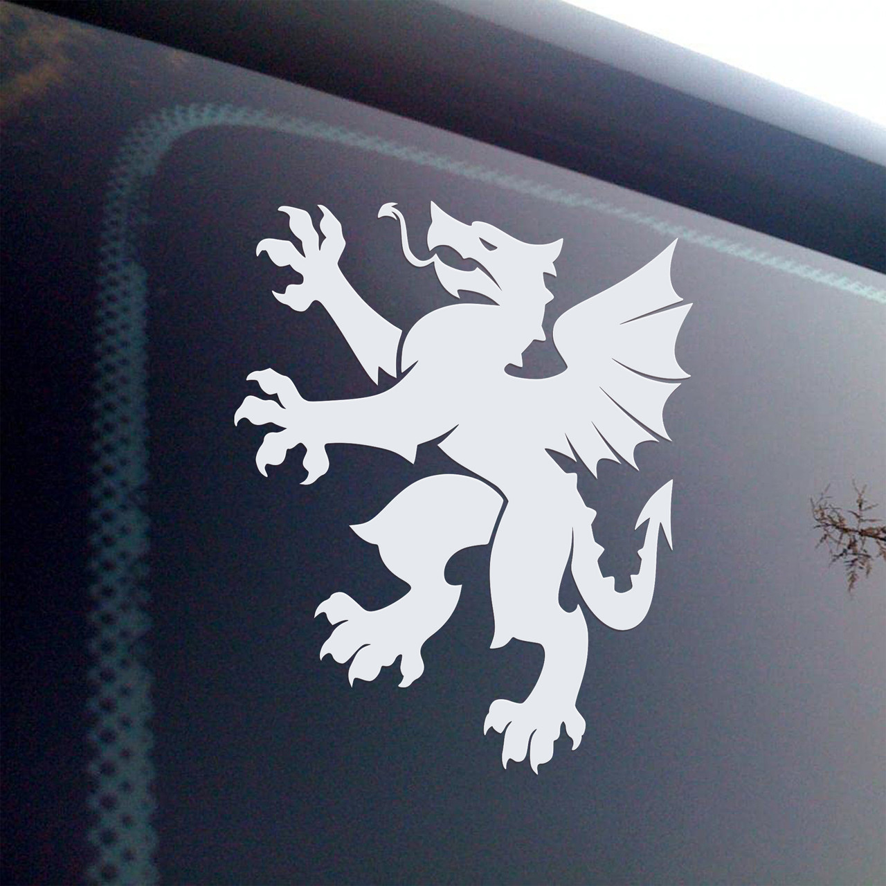 Heraldic rampaging dragon vinyl decal – medieval crest emblem – glossy waterproof vinyl