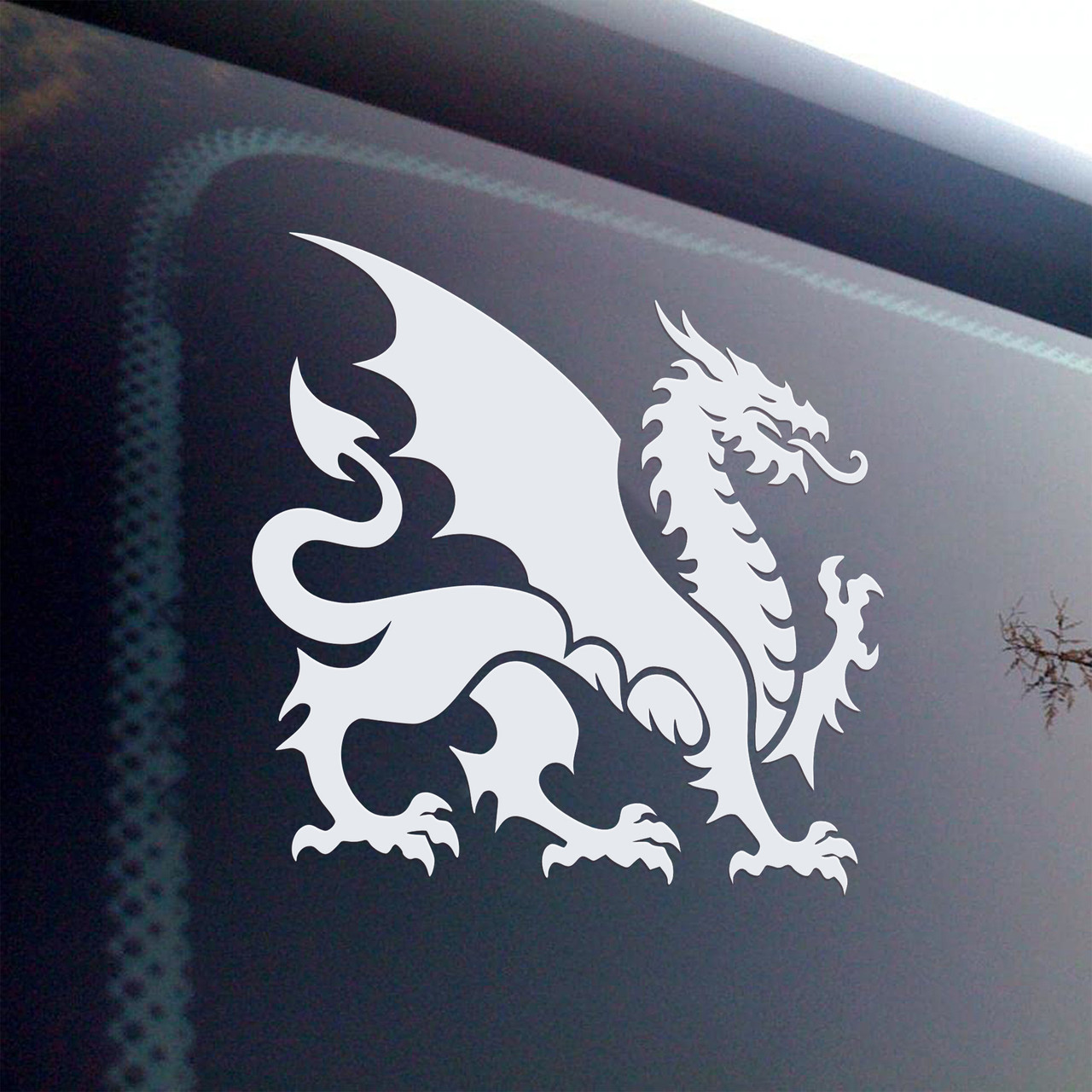 Heraldic Dragon Vinyl Decal – Medieval Passant Crest – Mirrored Pair Option