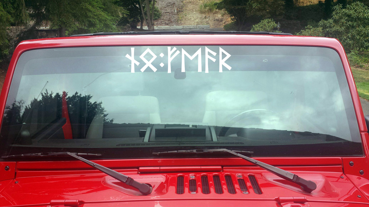 No Fear in Elder Futhark Runes Vinyl Decal – Norse Viking Celtic Symbol Sticker with painted-on look, available in sizes 4x1 up to 80x20 inches