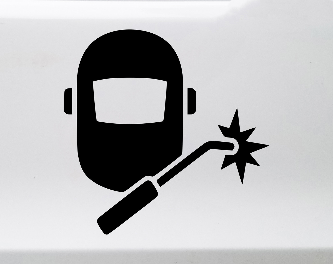 Welding Helmet with Torch Vinyl Decal – TIG MIG Stick Welder Shop Sticker with painted-on look, available in sizes 2.5x2.5 to 22.5x22.5 inches