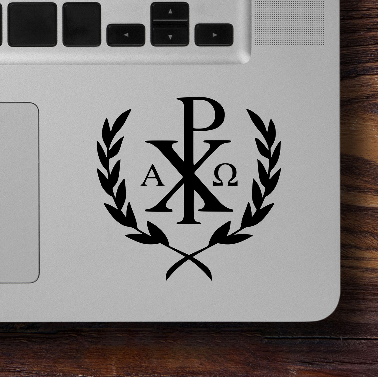 Chi Rho Wreath Vinyl Decal with Alpha and Omega – Christian Symbol of Jesus Christ and Eternal Victory