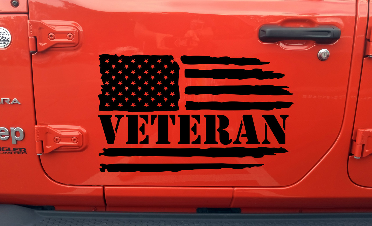 Distressed American flag vinyl decal with weathered design symbolizing patriotism and veteran pride