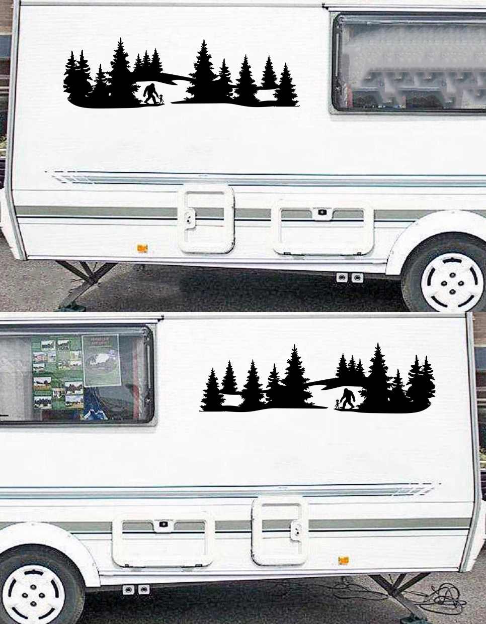 Vinyl decal of Bigfoot and alien walking hand in hand in the forest - cryptid and UFO themed design