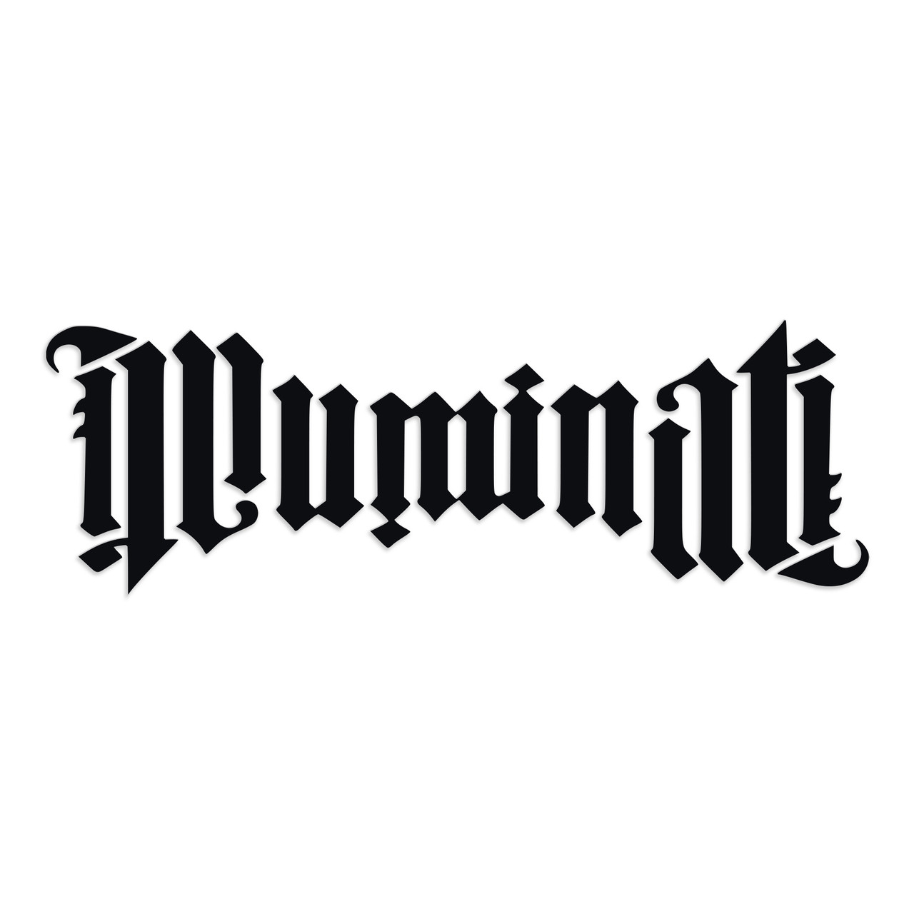 Illuminati ambigram vinyl decal with symmetrical mirrored esoteric script design