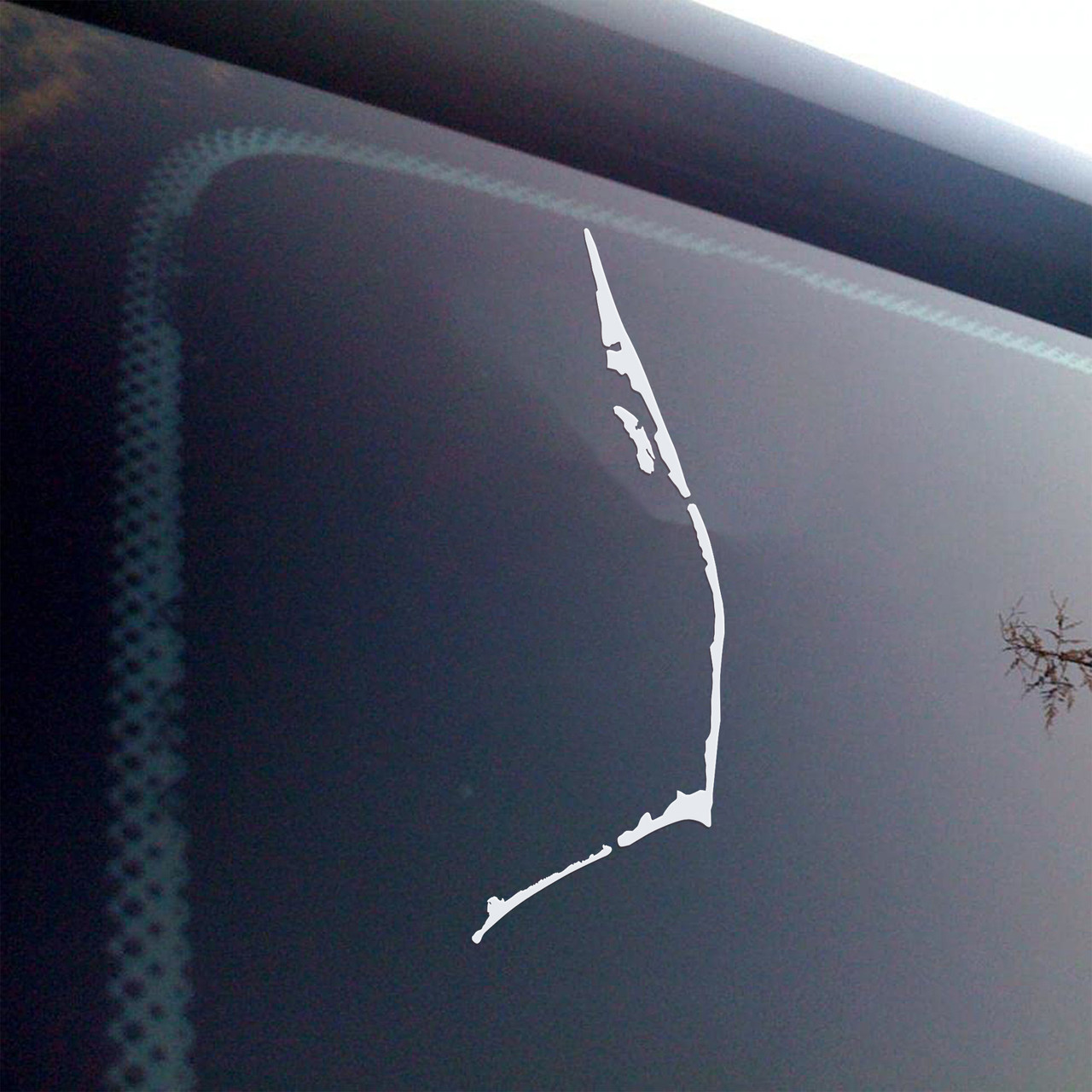 Outer Banks outline vinyl decal with Ocracoke and Roanoke Island coastal silhouette