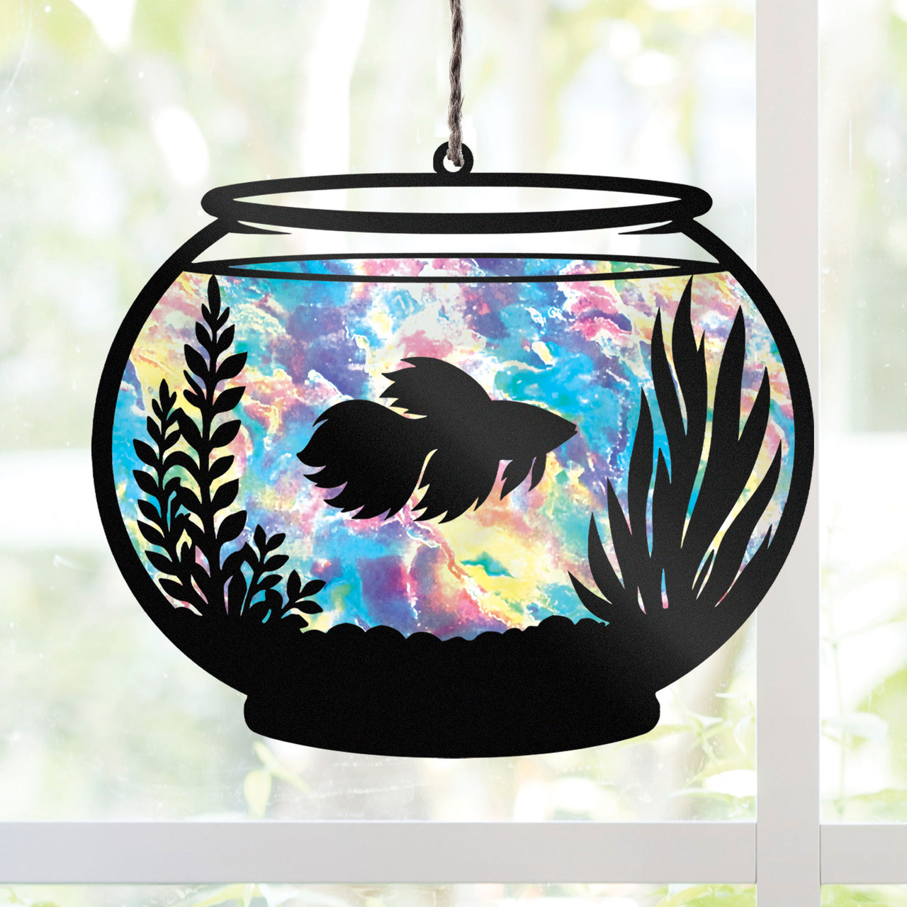 Betta Fish Fishbowl Suncatcher SVG Aquarium Swimming Design Digital Download