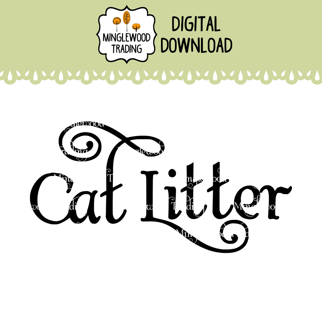Cat litter SVG vinyl cut file designed for pet supply storage labels and home organization