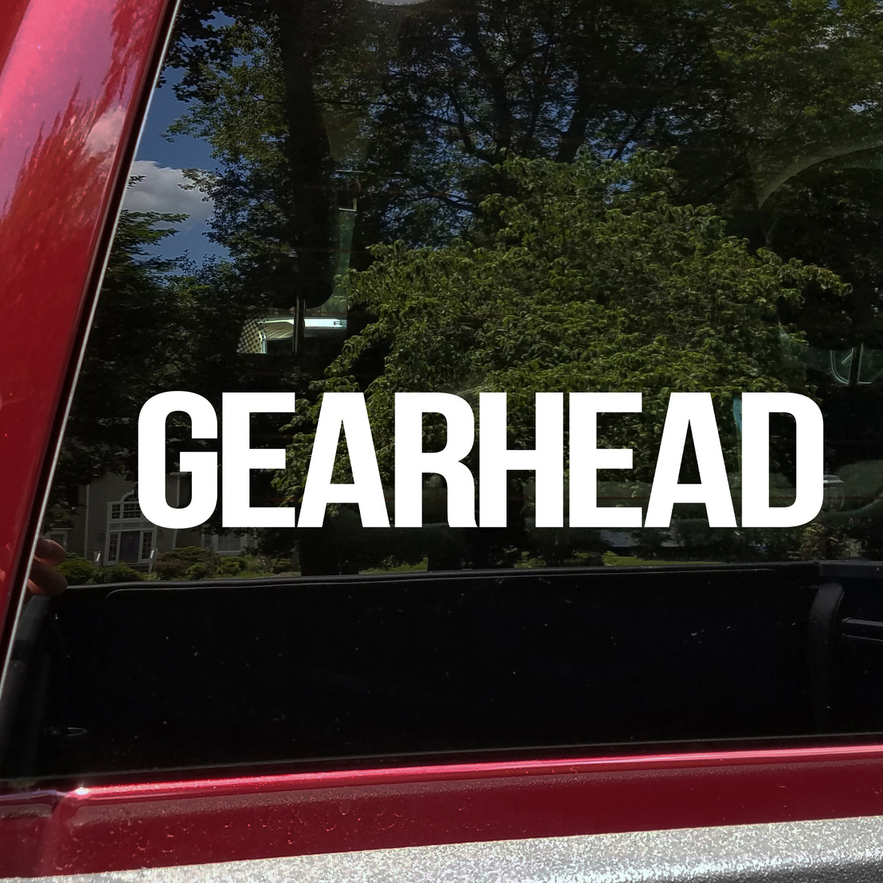 Gearhead vinyl decal featuring bold lettering designed for automotive, motorcycle, racing, and fabrication garage culture