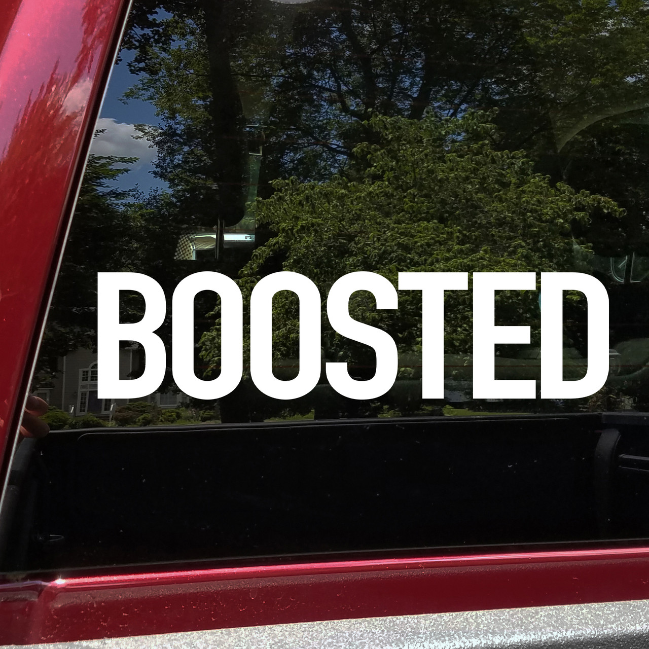 Boosted vinyl decal featuring bold performance lettering inspired by turbocharged and modified car culture on a white background