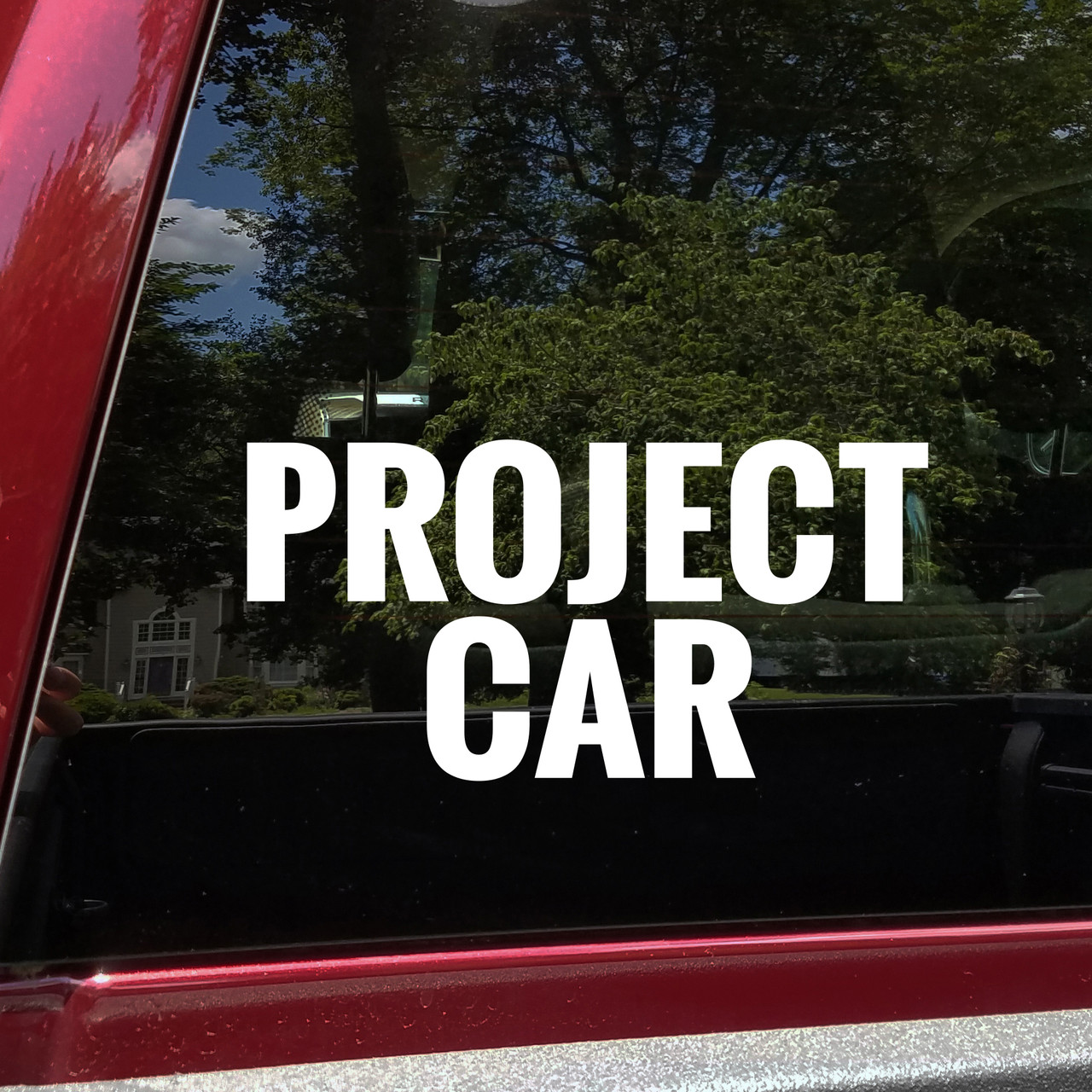 Project Car Vinyl Decal Garage Build Automotive Enthusiast Sticker featuring bold automotive lettering in solid black on a white background