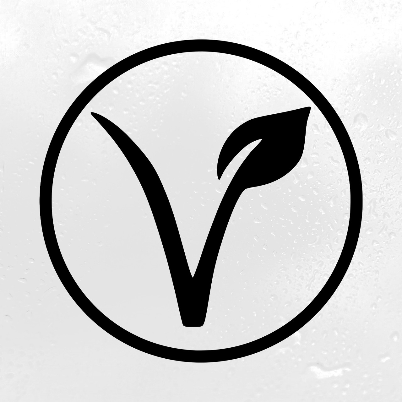Vegan V leaf logo circle vinyl sticker decal representing plant based ethical lifestyle design