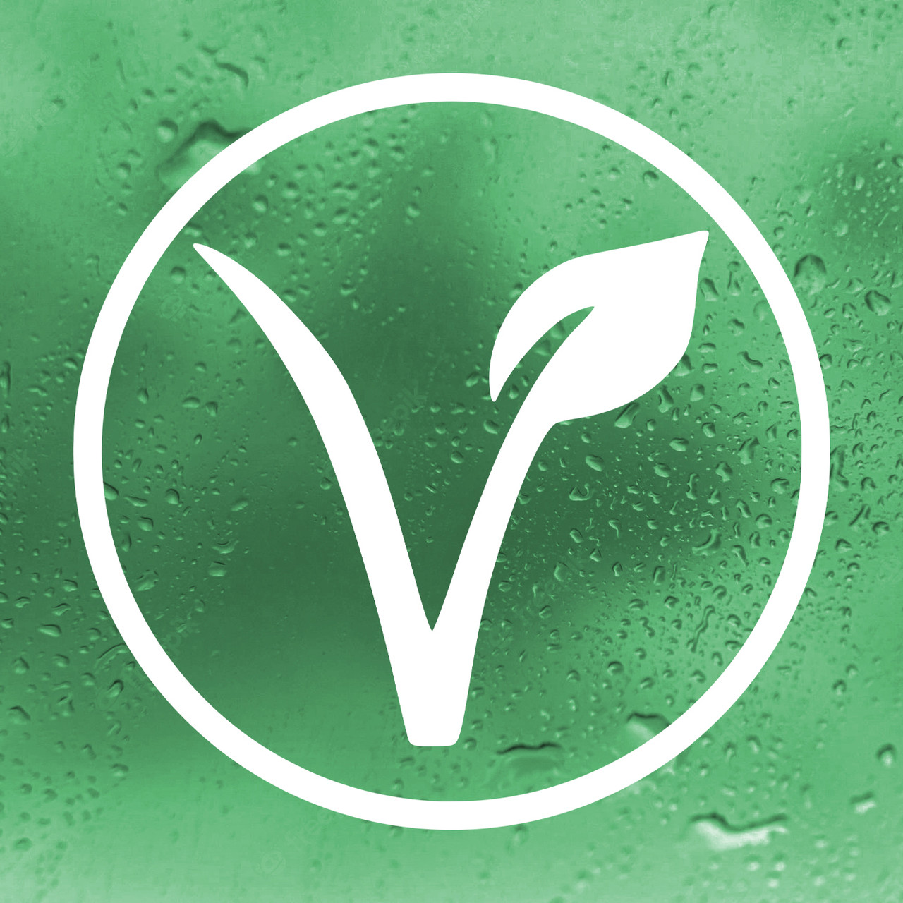 Vegan V leaf logo circle vinyl sticker decal representing plant based ethical lifestyle design
