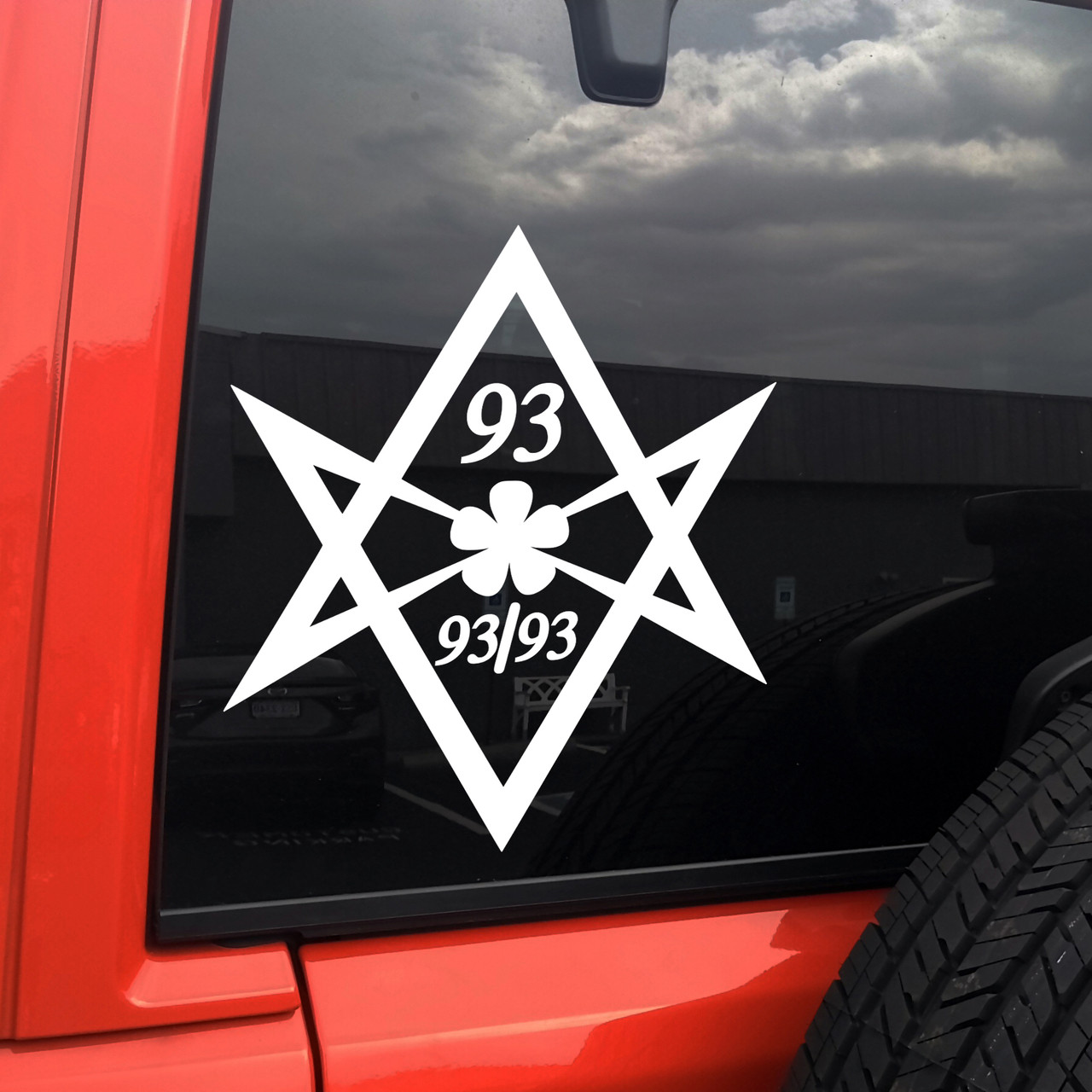 Unicursal hexagram vinyl sticker decal with 93 and 93-93 sacred geometry symbolism