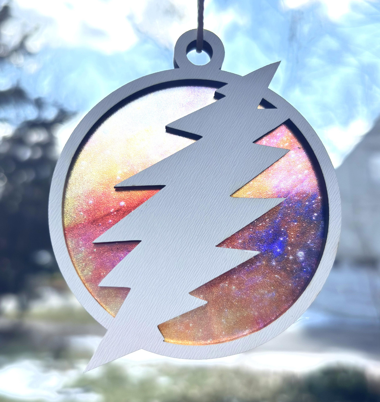 Grateful Dead Inspired Bolt Night Sky Hanging Ornament MDF Acrylic Psychedelic Suncatcher