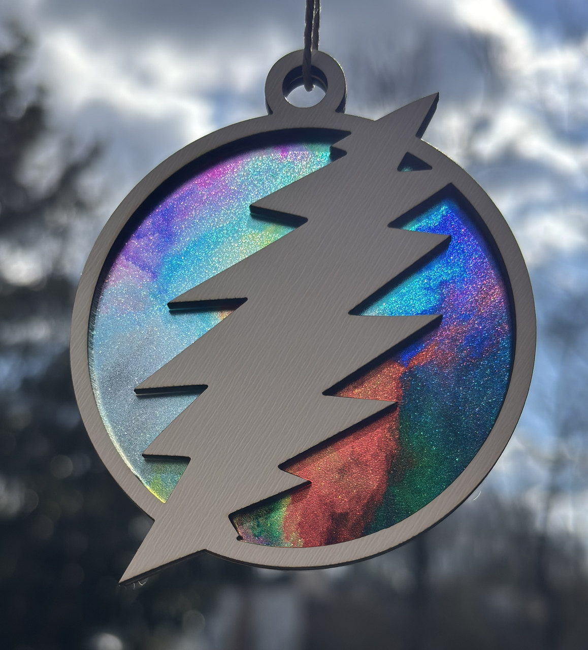 Grateful Dead Inspired Bolt Tie Dye Hanging Ornament MDF Acrylic Psychedelic Suncatcher