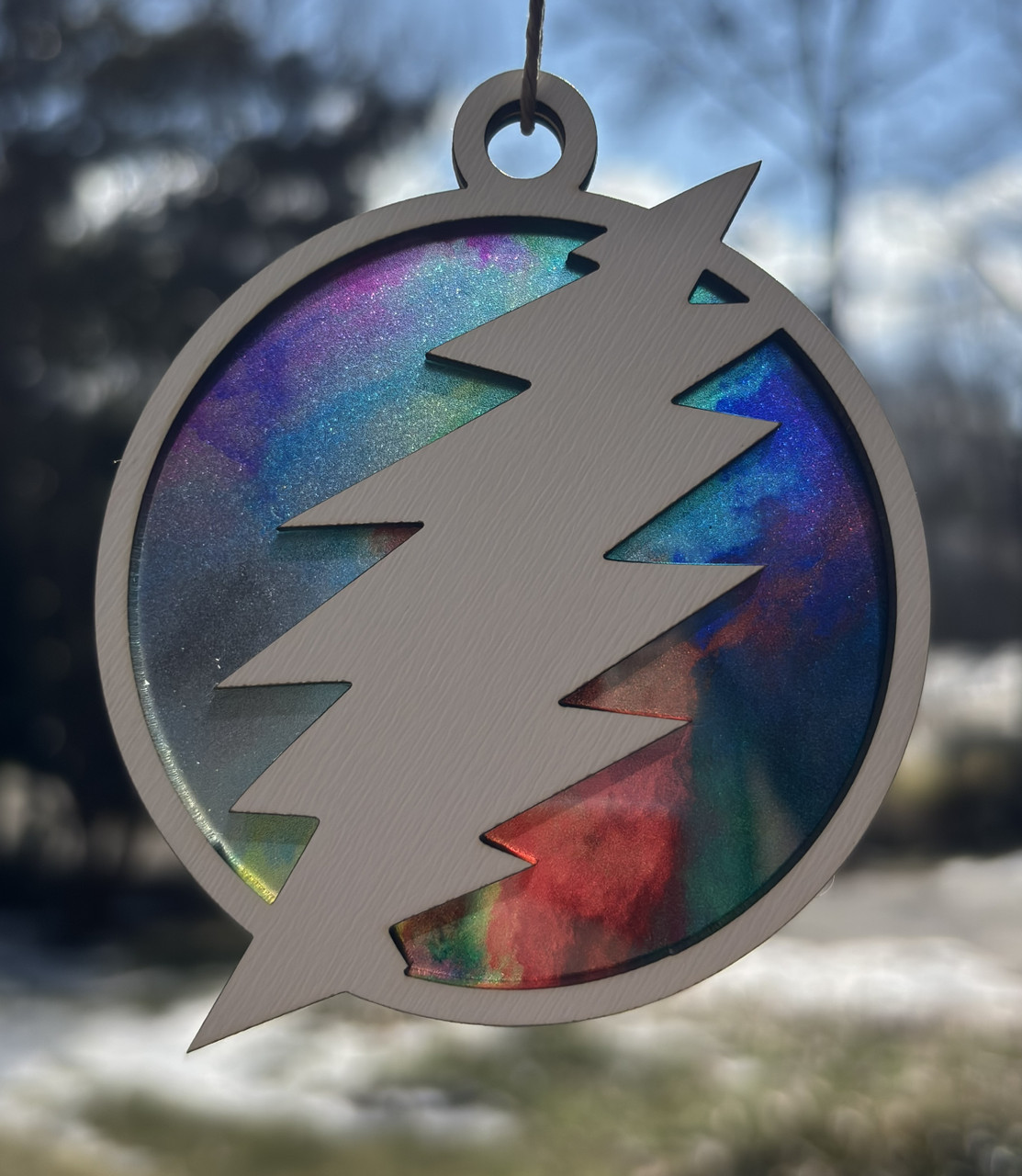 Grateful Dead Inspired Bolt Tie Dye Hanging Ornament MDF Acrylic Psychedelic Suncatcher
