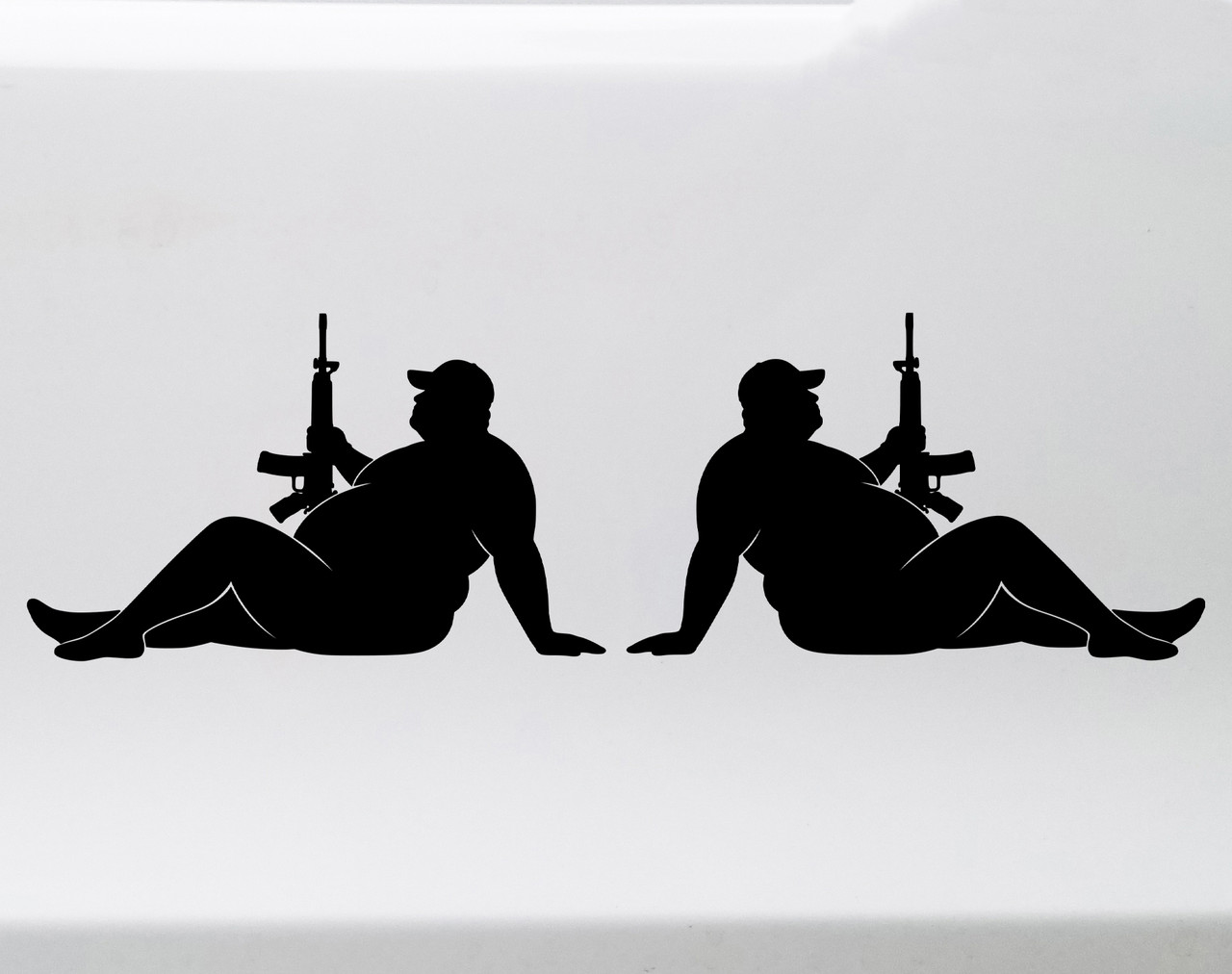 Mudflap fatman rifle vinyl sticker decal available as single or mirrored pair truck graphic