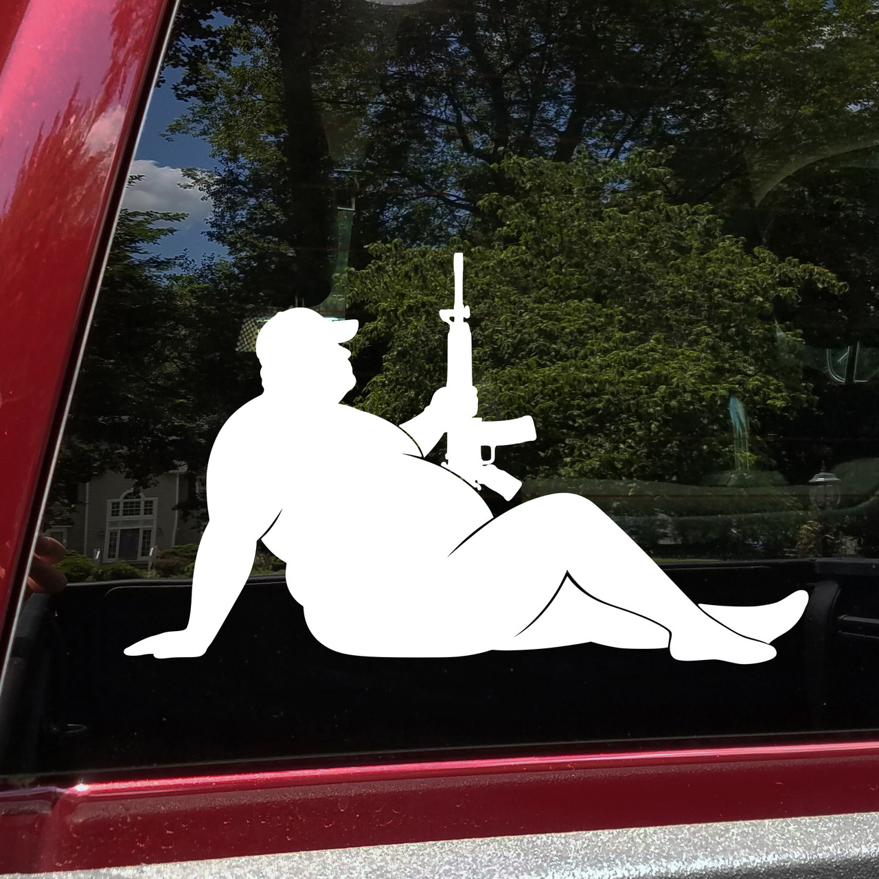 Mudflap fatman rifle vinyl sticker decal available as single or mirrored pair truck graphic