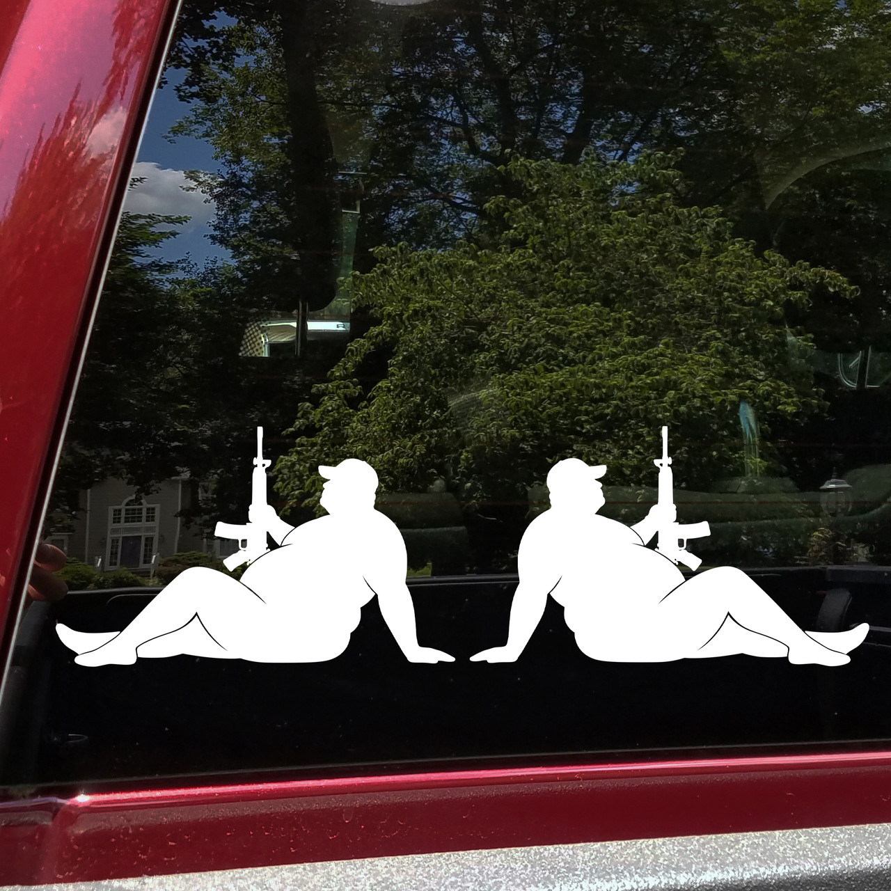 Mudflap fatman rifle vinyl sticker decal available as single or mirrored pair truck graphic