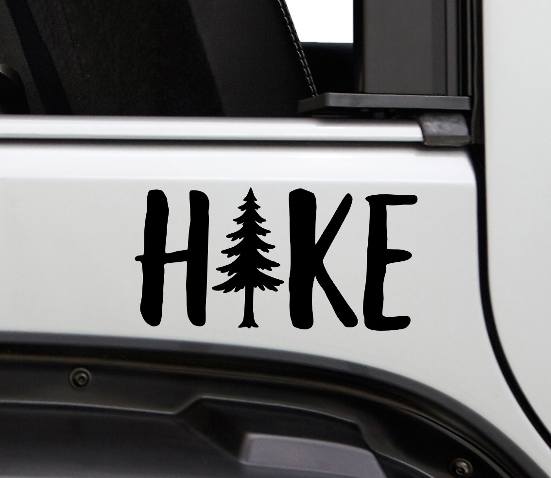 Hike pine tree vinyl sticker decal waterproof forest adventure typography design cut from solid vinyl